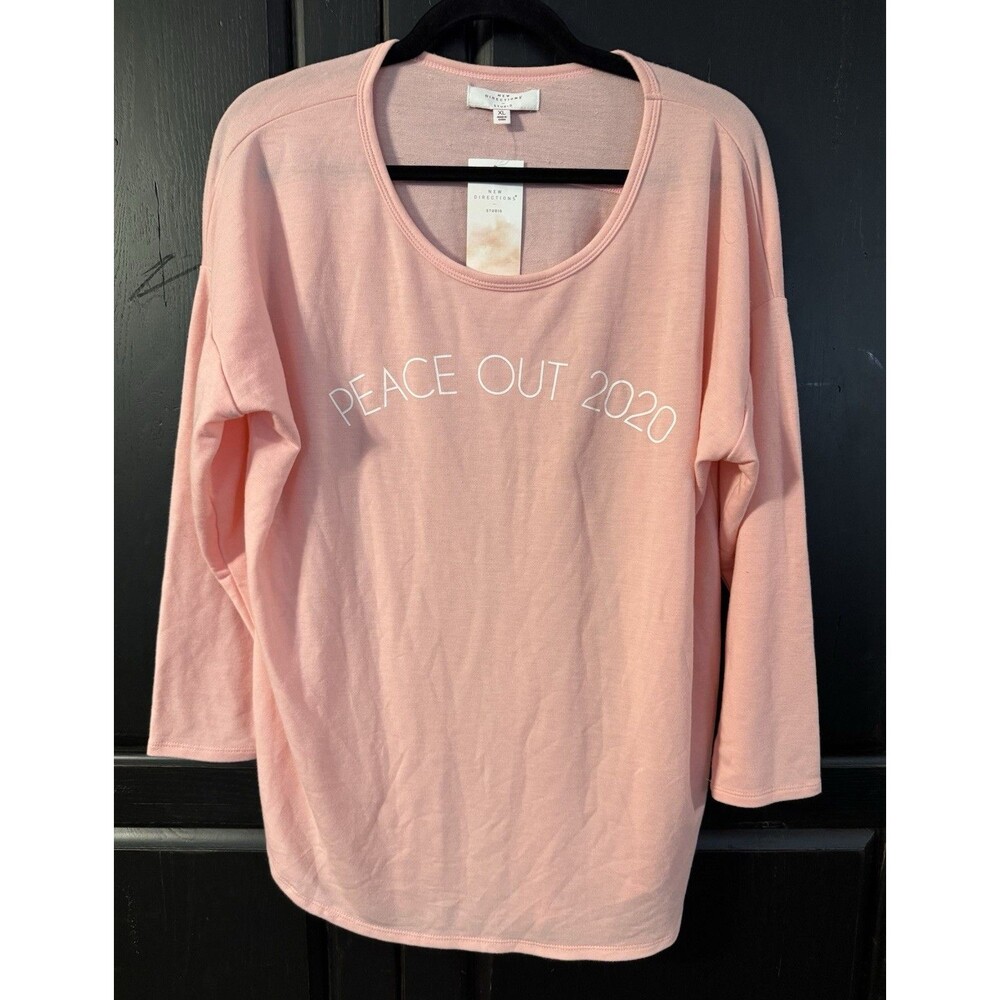 New Directions Studio Pink Peace Graphic Print Round Neck 3/4 Sleeve T-Shirt XL